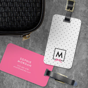 Monogram Chic Pink Ribbon Polka Dot Luggage Tag