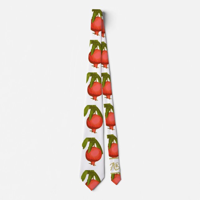 Monogram  Chic Red Botanical Pomegranate Tie (Front)