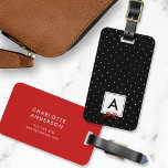 Monogram Chic Red Ribbon Polka Dot Black Luggage Tag<br><div class="desc">Travel in style with this chic monogram luggage tag featuring a black bordered square with a red ribbon against a black and white polka dot pattern. Personalize it by replacing the placeholder text. For more options such as to change the font and it's size/colour or the spacing between letters click...</div>