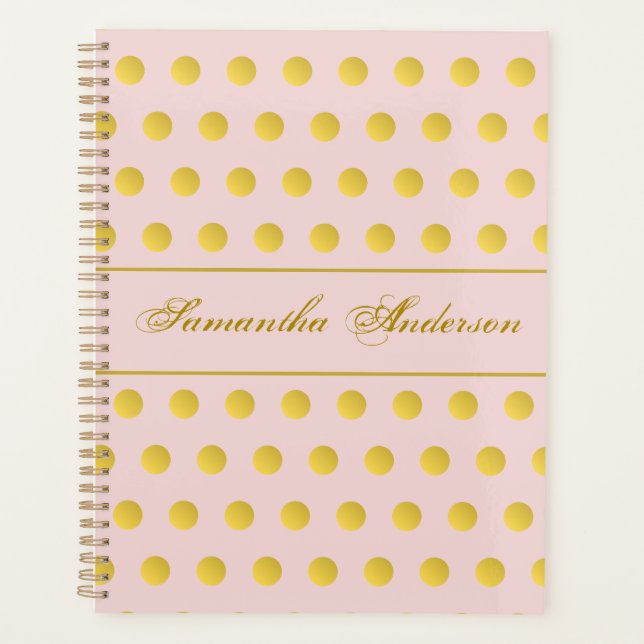 Monogram Chic Rose Gold Nom Polka Dot Planner (Devant)