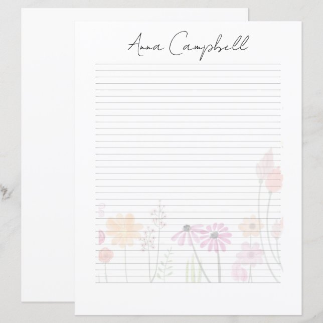 Monogram Chic Script Name Stationery Paper (Front/Back)