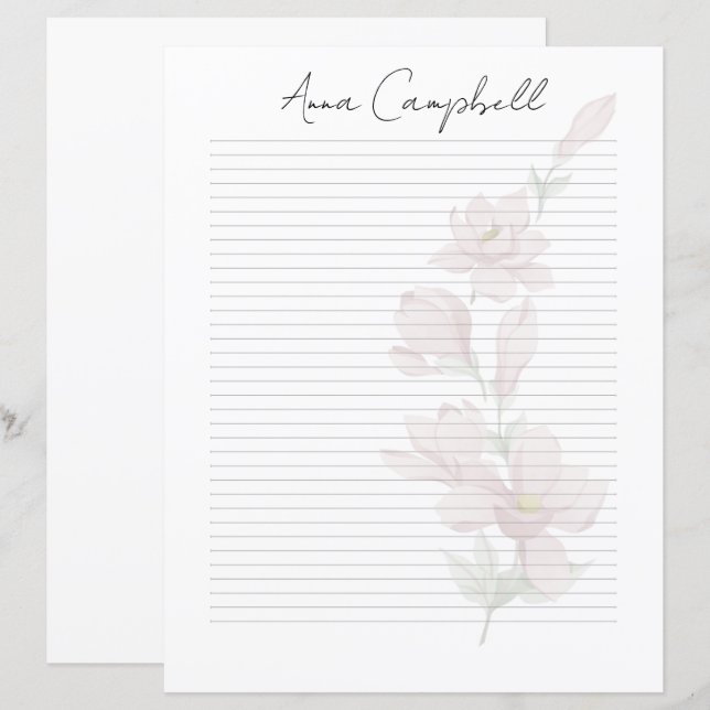 Monogram Chic Script Name Stationery Paper (Front/Back)