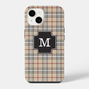 Monogram Chic Tartan Plaid Tan Red Black White Cas iPhone 14 Case