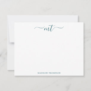 Monogram Chic Trendy Teal Personalized Stationery Card