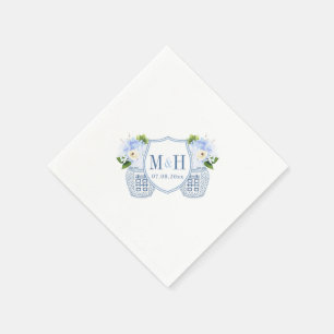 Monogram Chinoiserie Chic Blue And White Wedding Napkin