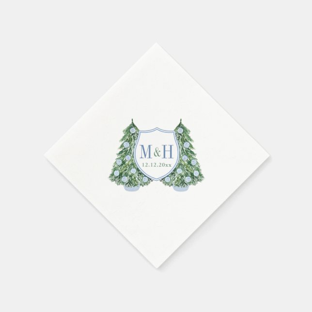 Monogram Chinoiserie Christmas Tree Wedding Shower Napkin (Corner)