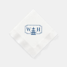 Monogram Chinoiserie Pagoda Diagonal Navy Napkins