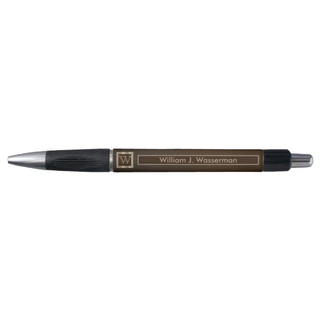 Monogram Chocolate Leather Pen (Front)