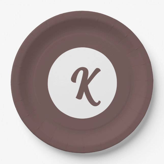 Monogram chocolate plum and white paper plate (Front)
