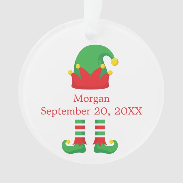 Monogram Christmas Elf Red Green Baby Gift Ornament (Front)