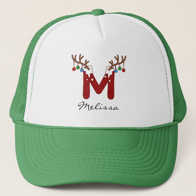 Monogram Christmas Family Holidays Mom Matching Trucker Hat (Front)