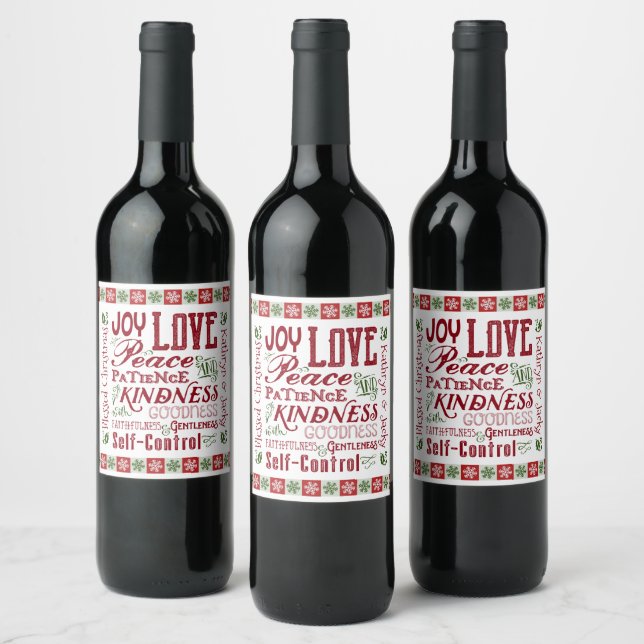 Monogram Christmas Fruit of the Spirit Red Green Wine Label (Bottles)