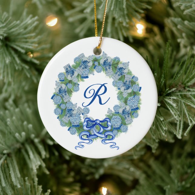 Monogram Christmas Ginger Jar Jars Chinoiserie  Ceramic Ornament (Tree)