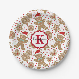 Monogram Christmas Gingerbread Man Paper Plate