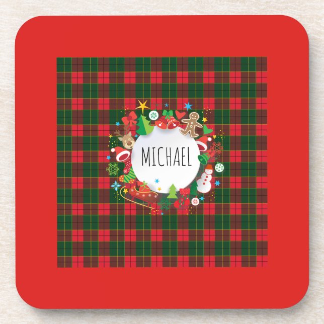 Monogram Christmas & Happy New Year Scotland Decor Coaster (Front)