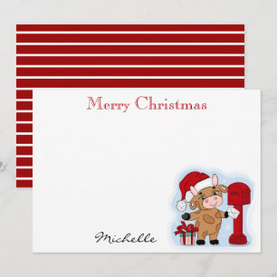 Monogram Christmas Holiday Cute Cow Personalized Card