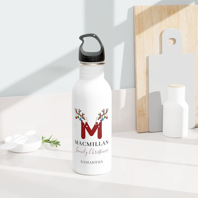 Monogram Christmas Holidays Family Name 710 Ml Water Bottle (Christmas Monogram Water Bottle)