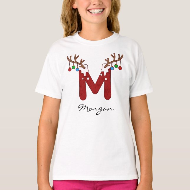 Monogram Christmas Matching Family Holiday T-Shirt (Front)