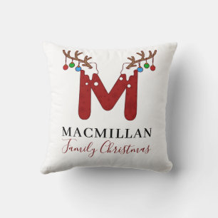 Monogram Christmas Matching Family Home Antlers Throw Pillow