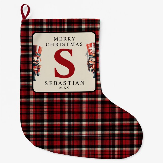 Monogram Christmas Nutcracker Christmas Large Christmas Stocking (Front)