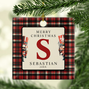 Monogram Christmas Nutcracker Photo Tree Ceramic Ornament