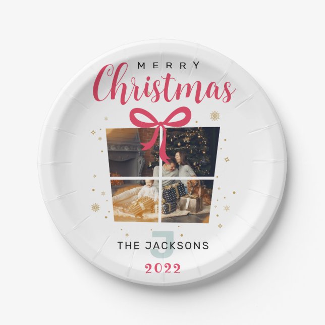 Monogram Christmas Photos, elegant, custom party Paper Plate (Front)