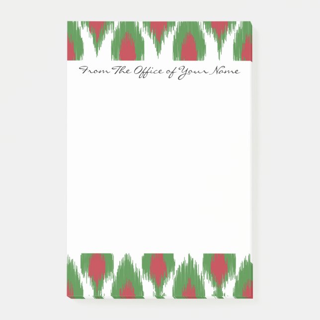 Monogram Christmas Red Green Ikat Diamond Pattern Post-it Notes (Front)