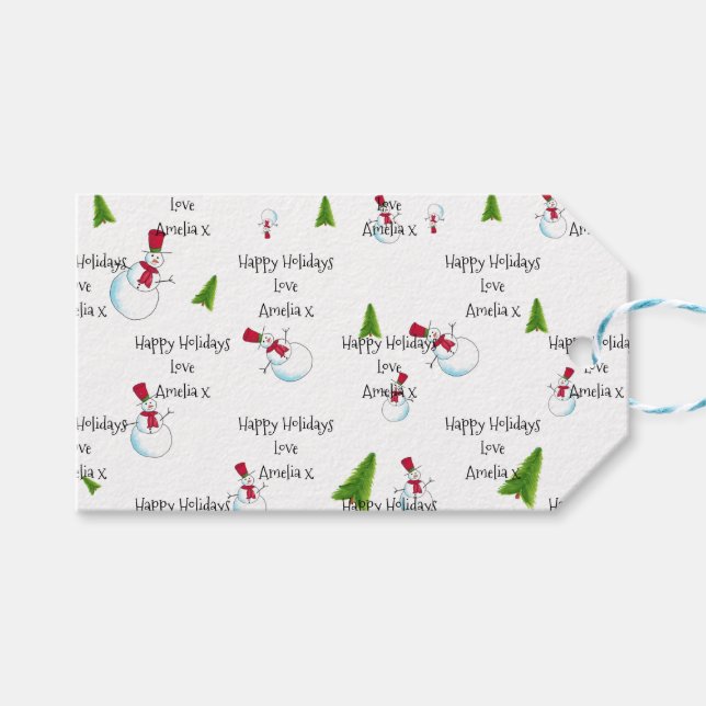 Monogram Christmas Snowman Gift Tags (Front (Horizontal))