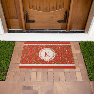 Monogram Christmas Woodlands Red Doormat