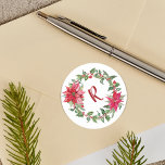 Monogram Christmas Wreath Classic Round Sticker<br><div class="desc">Monogram Christmas sticker for your cards or gifts is perfect.</div>