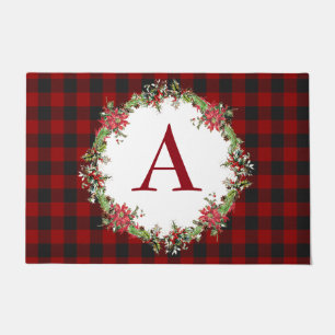 Monogram Christmas wreath Doormat