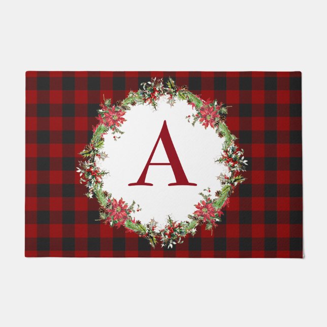 Monogram Christmas wreath Doormat (Front)
