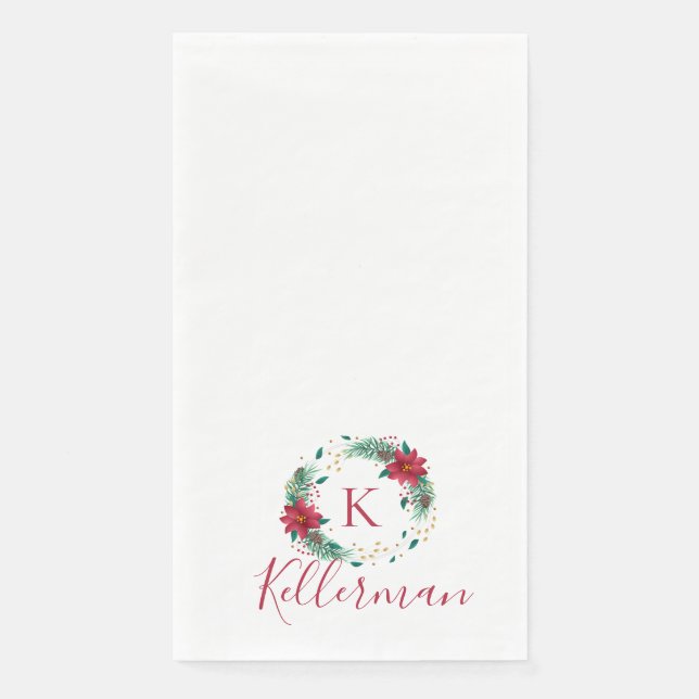Monogram Christmas Wreath Guest Bath Paper Towels Napkin (Front)