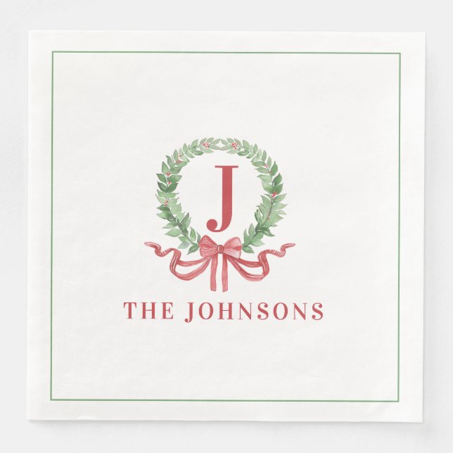 Monogram Christmas Wreath Napkin (Front)
