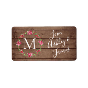 Monogram Christmas Wreath Script Barn Wood Gift  Label