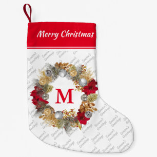 Monogram Christmas Wreath Small Christmas Stocking