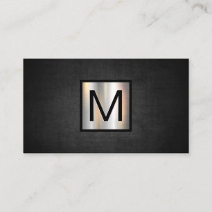 Monogram Chrome Metallic Banner   Dark Texture Business Card