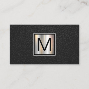 Monogram Chrome Metallic Banner   Leather Black Business Card