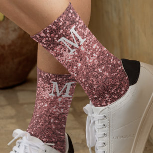 Monogram Chunky Glitter Sequin Pink Socks