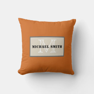 Monogram Cinnamon Solid Colour Background Throw Pillow