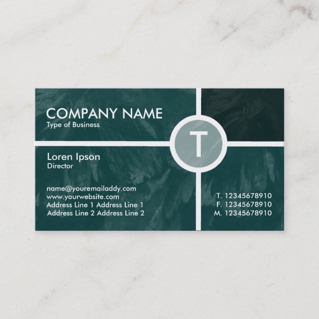 Monogram Circle Cross - Dark Green Brushed Texture Business Card (Front)