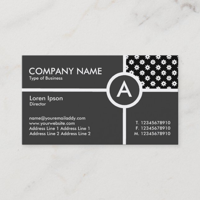 Monogram Circle Cross - Flower Poker Dot Business Card (Front)