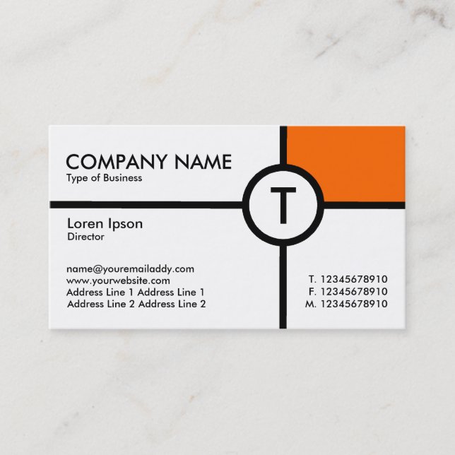 Monogram Circle Cross (Orange) - White Business Card (Front)