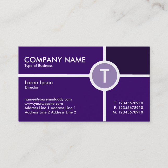 Monogram Circle Cross - Shades of Dark Violet Business Card (Front)