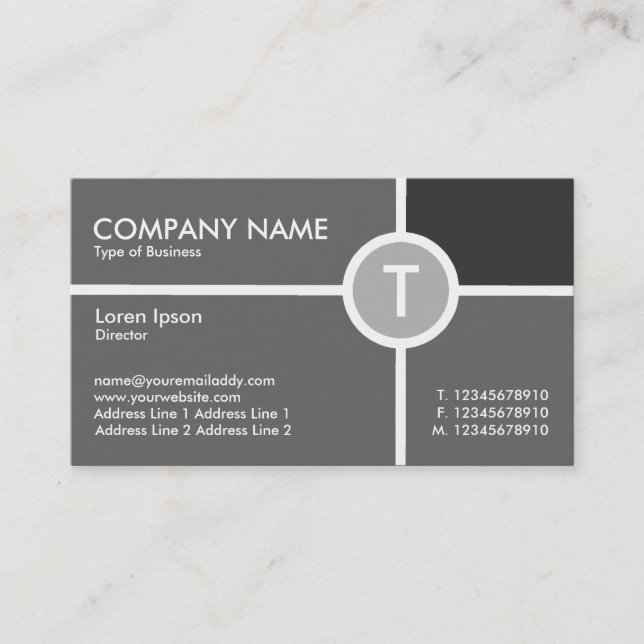Monogram Circle Cross - Shades of Grey Business Card (Front)