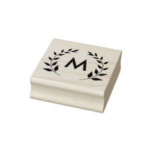 Monogram Circle of Leaves Rubber Stamp