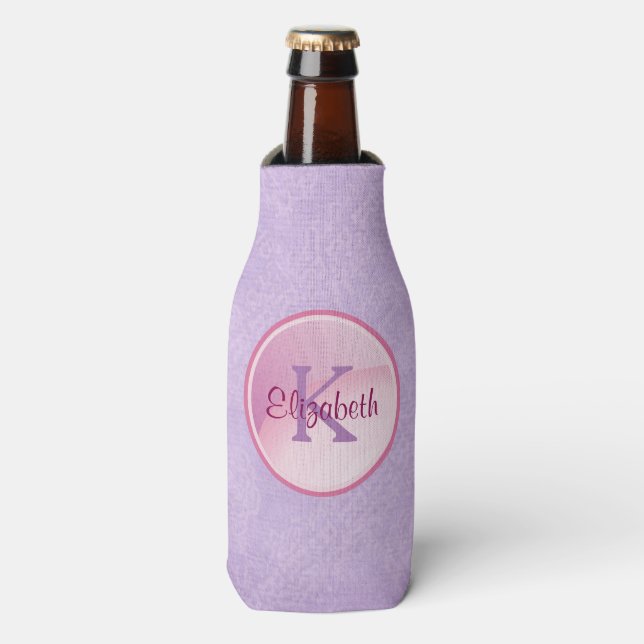 Monogram Circle on a Pretty Lavender Background Bottle Cooler (Bottle Front)