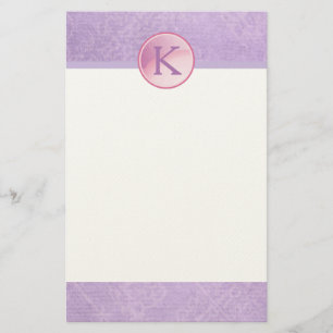 Monogram Circle on a Pretty Lavender Background Stationery