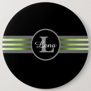 Monogram Circle Silhouette Black and Grey Stripes 6 Inch Round Button