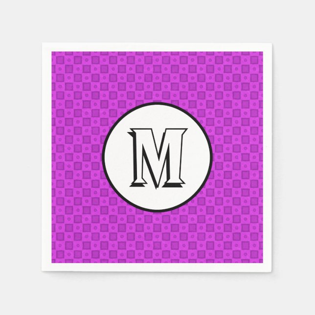 Monogram circles and squares on a purple pattern napkin (Front)